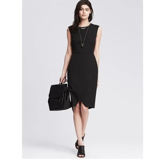 Banana Republic Sloan Fit Black Cross Front Sheath Dress Size 4 - Picture 1 of 13